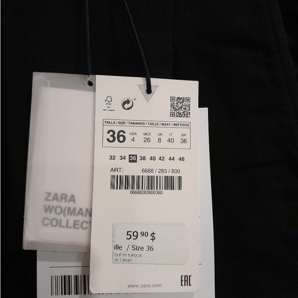 Zara black wide leg denim trouser size 4. - Picture 4 of 7